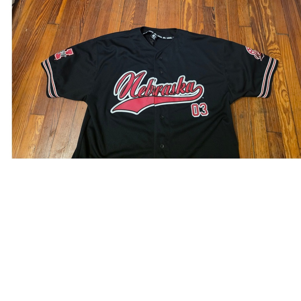 Starter Nebraska Huskers Baseball Jersey Mens XL Black Red Button Front 03 Logo - Picture 2 of 6